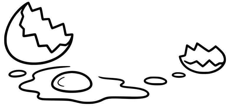 Broken egg with yolk line art cooking illustration