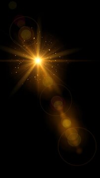 sun light flare golden bokeh lights and dust glitter shining stars and lens flare alpha channel animation, new year and christmas,isolated vertical social media motion design element