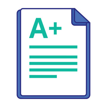A plus grade on a paper with green text and blue border