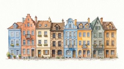 Fototapeta premium Colorful European Row Houses with Architectural Details cityscape