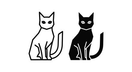 Fototapeta premium Sitting cat silhouette icon set in outline and solid black styles for pet care and veterinary branding or animal shelter and wildlife conservation graphic projects and decorative design elements