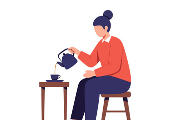 Fototapeta premium Woman Pouring Tea into Cup During Relaxing Moment