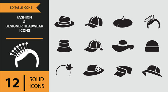 Fashion designer headwear solid icons luxury hats premium styles