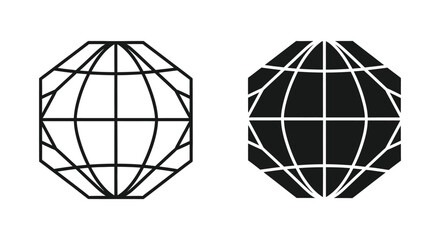 Global network sphere icon in outline and solid black styles for international communication and connectivity concepts © Magic