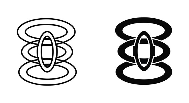 Abstract electromagnetic field or signal icon in outline and solid black styles for physics and wireless communication technology