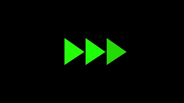 Green Fast Forward Arrows Motion Graphic Animation Loop Three bright triangle shape