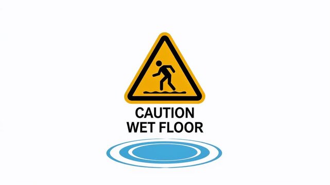 Caution Wet Floor Yellow Warning Sign Illustration on White