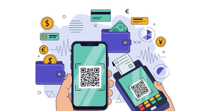Mobile Payment QR Code Scan with Smartphone and POS Terminal, Digital Transactions