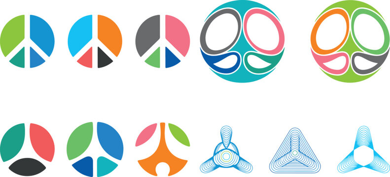 Collection of colorful abstract geometric shapes and pie charts in various designs  business and technology concepts