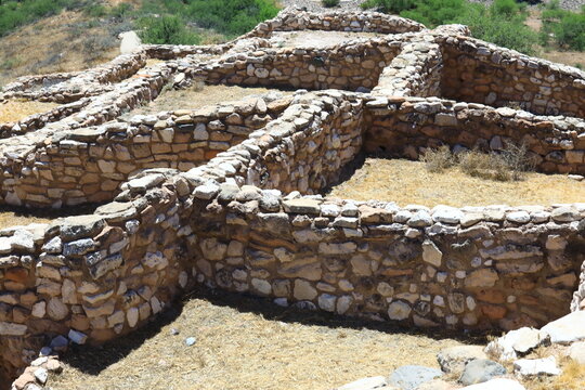 Tuzigoot National Monument operated by US National Park Service. The Ancient Indian ruins are located in central Arizona. The site was built by Sinagua people between 1000 and 1400 AD.