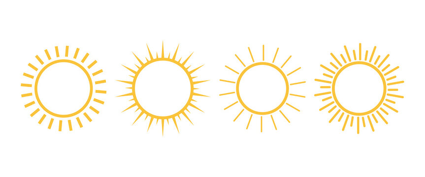 Sun icons collection. Star simple flat logo icon. Trendy vector summer icon for website design, mobile app. Vector illustration. Sun icon yellow set isolated on white background. EPS10.
