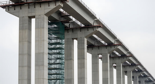 Concrete bridge supports under construction detailed architectural photograph architecture pillars infrastructure