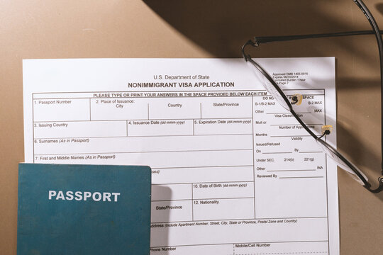 US department of state nonimmigrant visa application form close up on desk
