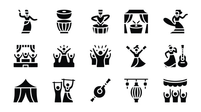 Set of 15 Traditional Indian Culture Celebration Icons Vector