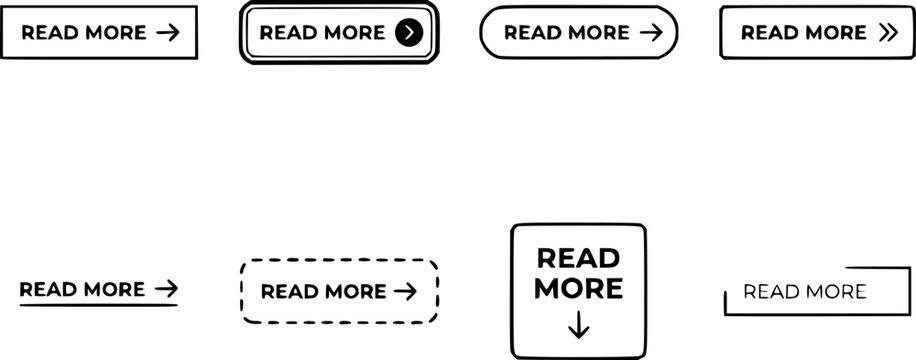 Set of Read More buttons. Vector illustration.