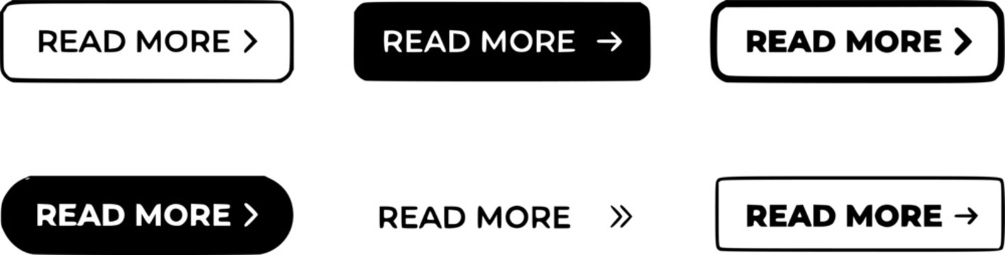 Set of Read More buttons. Vector illustration.