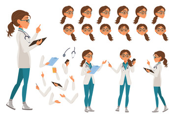 Fototapeta premium Female doctor character construction kit for medical animation.