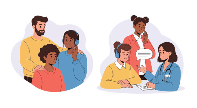 Diverse Family and Doctor Consultations: Hearing Health, Communication, and Care