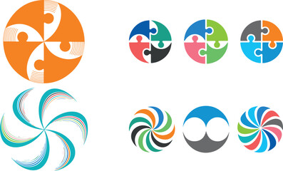 Fototapeta premium collection of colorful puzzle and swirl design elements for graphic resources