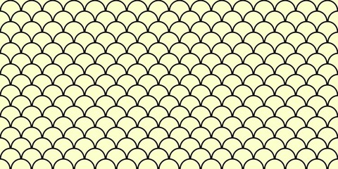 ​Seamless yellow fish scale pattern background. Traditional Japanese Seigaiha wave texture. Abstract geometric scalloped water ripples for wallpaper, fabric, and digital design. © Muhamad