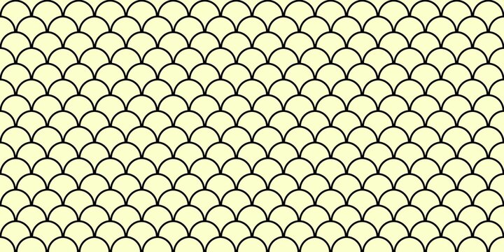 ​Seamless yellow fish scale pattern background. Traditional Japanese Seigaiha wave texture. Abstract geometric scalloped water ripples for wallpaper, fabric, and digital design.