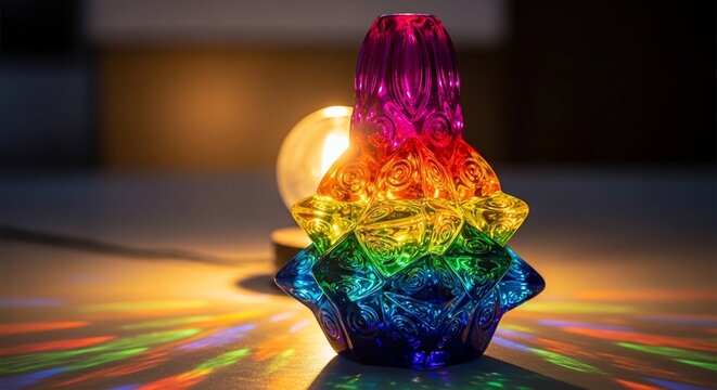Colorful glass sculpture illuminated