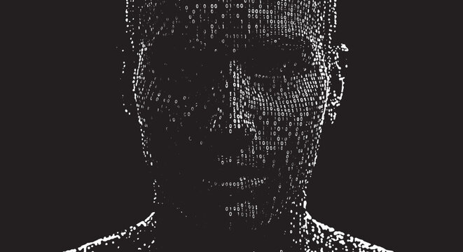 Portrait of a man composed of binary code digital illustration