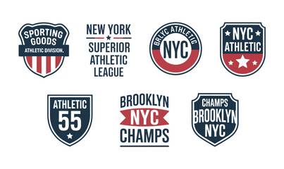 Naklejka premium Vintage Sport Badge Vector Set for Athletic Apparel Design and University Team Branding