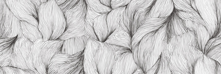 Obraz premium Coffee leaves seamless pattern minimalist line art. Stylized coffee leaves creating a dense, organic, decorative line art pattern
