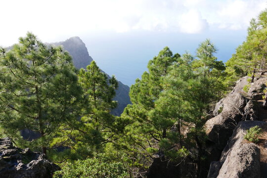 Berg Monte Tamadaba bei Agaete auf Gran Canaria mit Blick zum Kap im Meer