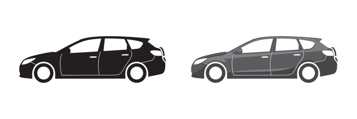 Obraz premium Car Silhouette Icons Set - Vehicle Side View Automotive Transport Vector Collection