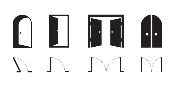 Door Frame Icons Set - Architectural Openings Line Art Vector Collection. door icon swing outline minimal entrance vector	