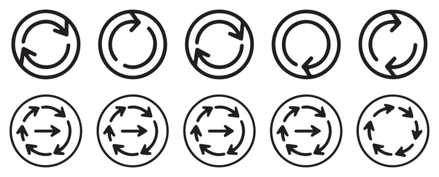 Outlined circular refresh and update arrow icons in circle frames for app UI. vector illustration eps 10