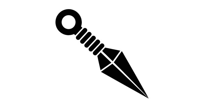 Vector illustration of kunai throwing knife icon, traditional japanese ninja weapon silhouette on a transparent background