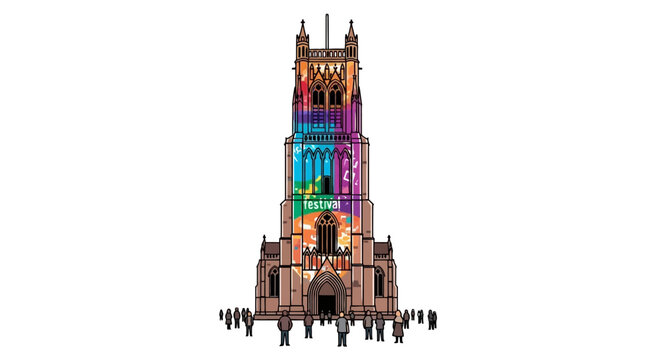 Colorful Light Projection on Gothic Church Cathedral Illustration