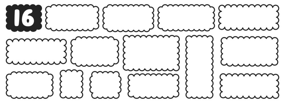 Wavy 12 rectangles drawn black and white color with wavy edges.