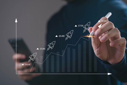 Business Growth Chart with Rocket Progress Strategy