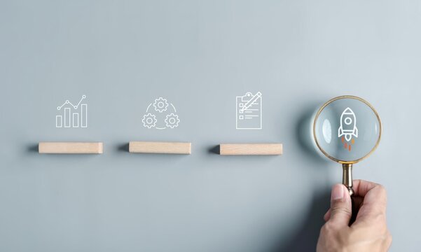 Business startup process with strategy and launch concept