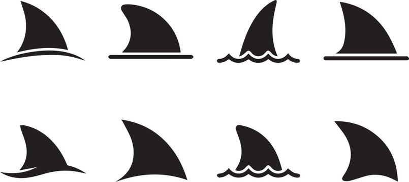 Shark Fin Icon Set Sea Ocean Danger Warning Symbols Collection Marine Predator Silhouette Vector Illustration Isolated on White