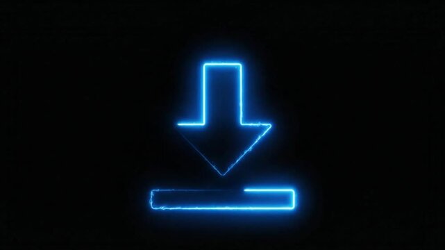 Neon Download Icon Glowing Effect on Black Background