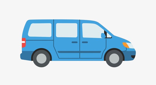 Blue minivan parked in a bright studio with a light grey background