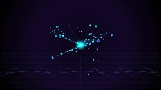 Abstract digital network connection with glowing data nodes and waves