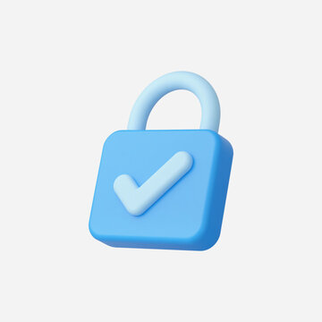 3d Realistic Padlock with Check Mark icon vector illustration