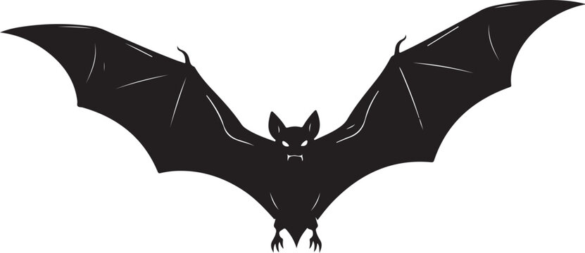 Black bat flying with outstretched wings and sharp claws