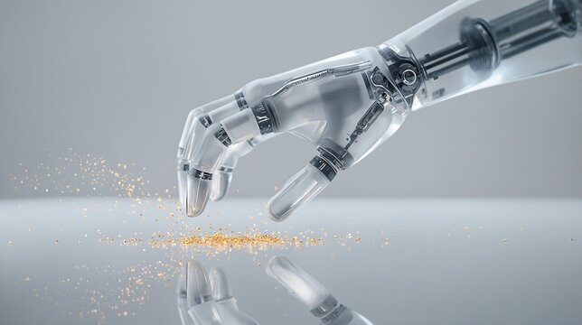 Conceptual glass robotic hand sorting glowing golden data nodes representing autonomous AI agents