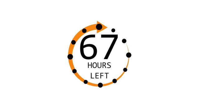 Modern countdown timer design showing &ldquo; 67  hour left&rdquo; with circular progress indicator and arrow. Clean and minimal layout representing time management, deadline, urgency, and limited offer concepts.