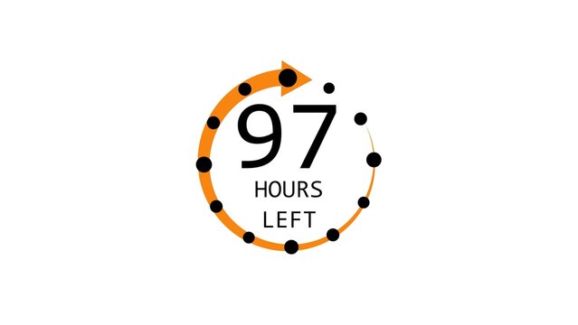 Modern countdown timer design showing &ldquo;  97 hour left&rdquo; with circular progress indicator and arrow. Clean and minimal layout representing time management, deadline, urgency, and limited offer concepts.