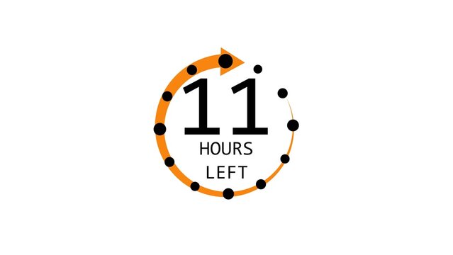 Modern countdown timer design showing &ldquo; 11  hour left&rdquo; with circular progress indicator and arrow. Clean and minimal layout representing time management, deadline, urgency, and limited offer concepts.
