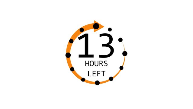 Modern countdown timer design showing &ldquo; 13  hour left&rdquo; with circular progress indicator and arrow. Clean and minimal layout representing time management, deadline, urgency, and limited offer concepts.