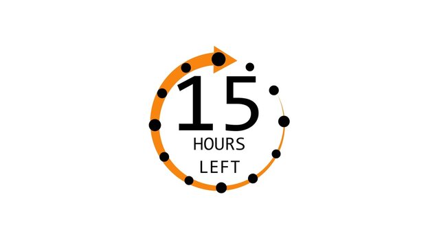 Modern countdown timer design showing &ldquo;  15 hour left&rdquo; with circular progress indicator and arrow. Clean and minimal layout representing time management, deadline, urgency, and limited offer concepts.